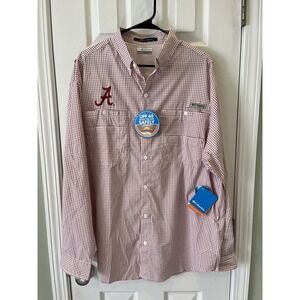 NWT Columbia Super Tamiami Sz L Alabama Crimson Tide Grid Check L/S Vented Shirt